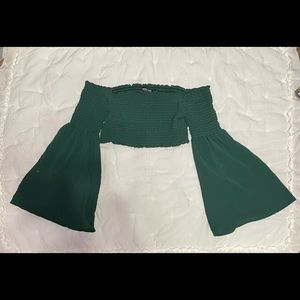 FASHION NOVA DARK GREEN CROP TOP-SMALL-WORN